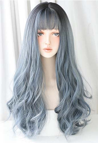 HAZE BLUE LONG WAVY BANG WIG