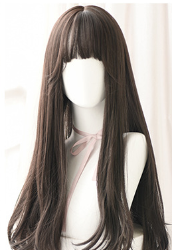 BURGUNDY BROWN LONG STRAIGHT WITH WAVY EDGE WIG