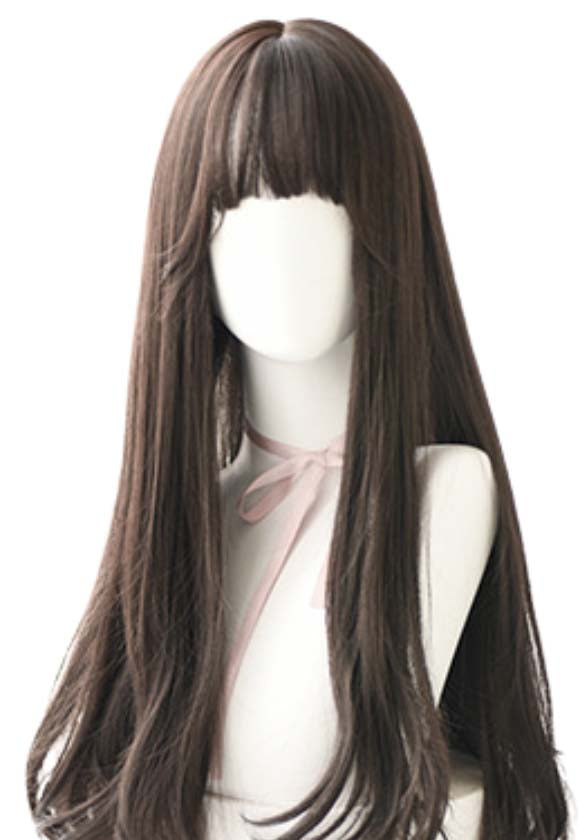 BROWN BLACK LONG STRAIGHT WITH WAVY EDGE WIG