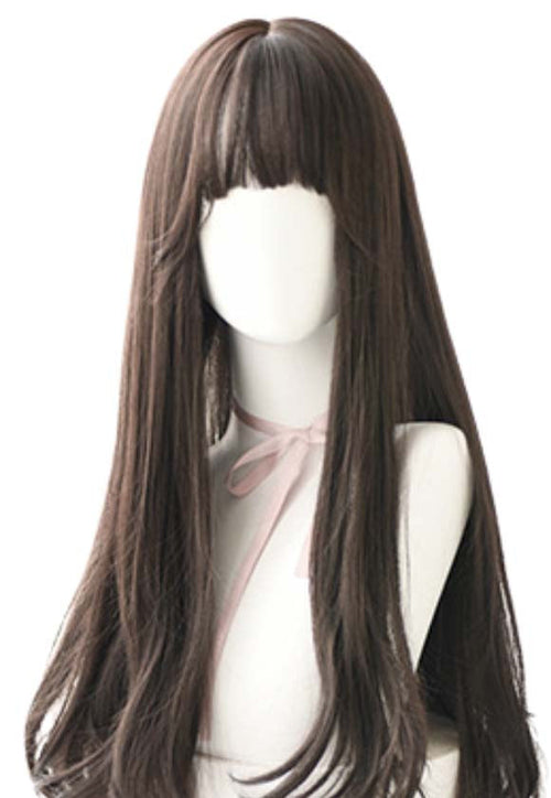 BROWN BLACK LONG STRAIGHT WITH WAVY EDGE WIG