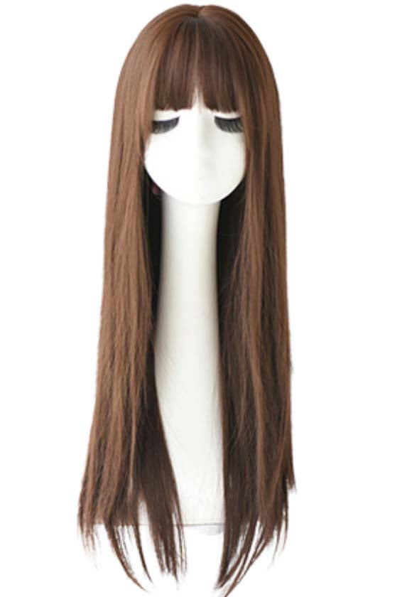 CHOCOLATE  BROWN V CUTTING STRAIGHT BANGS WIG