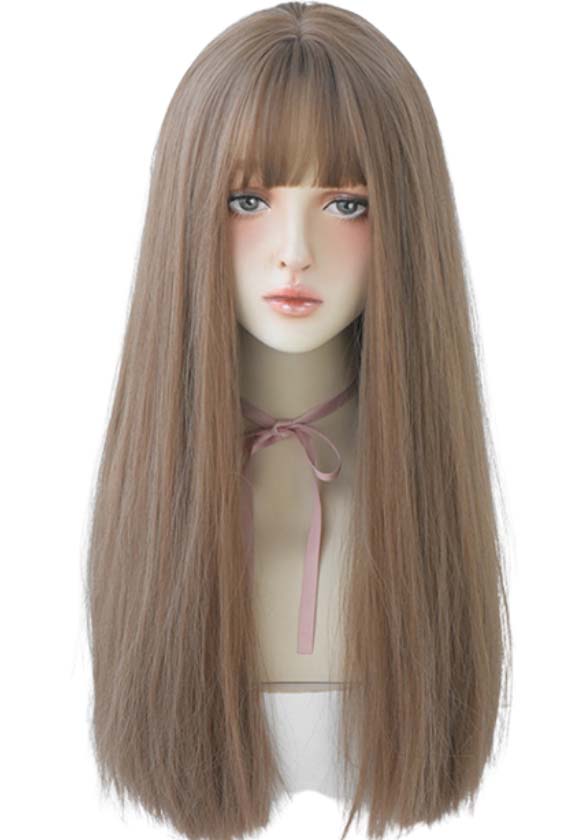 HONEY BROWN STRAIGHT LONG WIG WITH BANGS