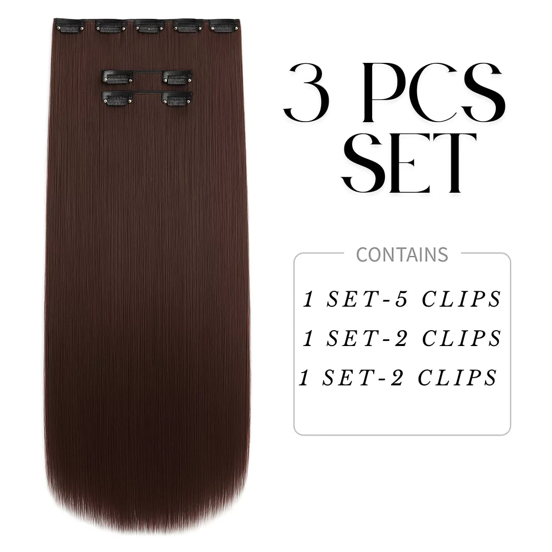 3 Piece Set Clip in Extensions -  Straight - Dark Brown