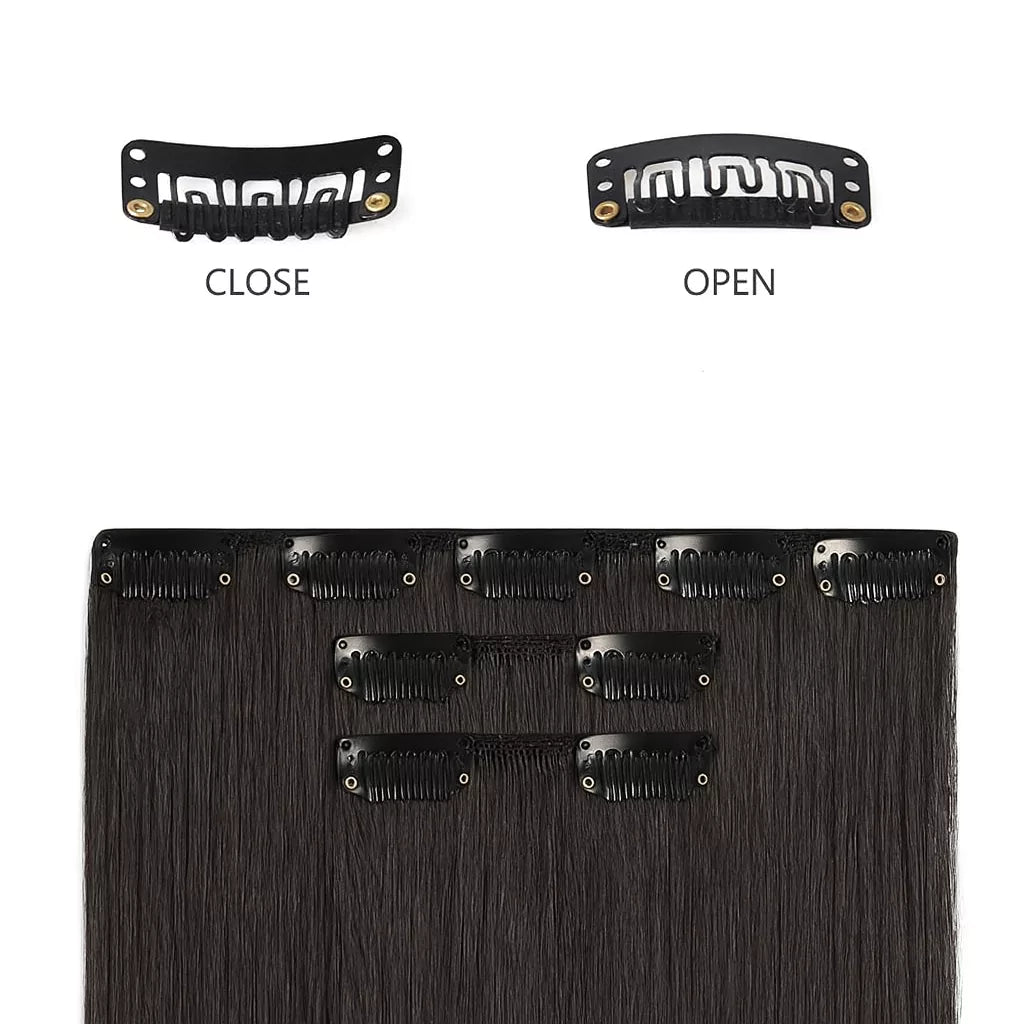 3 Piece Set Clip in Extensions -  Straight - Dark Brown
